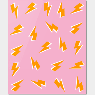 Orange Lightning Thunder Bolt on Pink Posters and Art